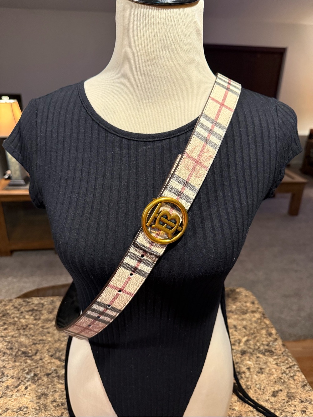 Reversible Plaid Belt with Gold-Tone Buckle